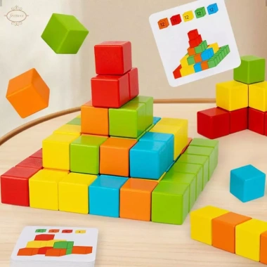 Bộ khối xây dựng gỗ Stacker Playset tương tác, quà tặng Giáng sinh, giáo dục sáng tạo, an toàn không độc hại 8