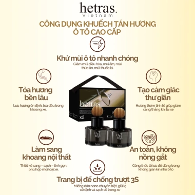 Bộ khuếch tán hương ô tô HETRAS Premium 77ml x2 - Hương thơm lâu dài, giảm giá 455k 2 Bộ khuếch tán hương ô tô HETRAS Premium 77ml x2 - Hương thơm lâu dài, giảm giá 455k 2