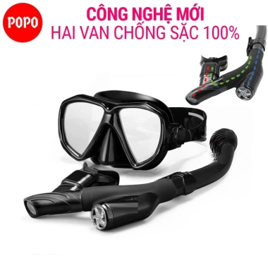 Bộ kính lặn POPO TUO ống thở 2 van ngăn nước 100% mắt kính cường lực - Giá chỉ 569.300₫