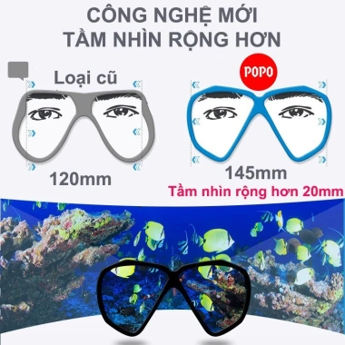 Bộ kính lặn POPO TUO ống thở 2 van ngăn nước 100% mắt kính cường lực - Giá chỉ 569.300₫