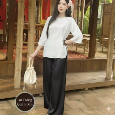 Bộ Lam Tết Đi Chùa 2.026 – Áo Gấm + Quần Lụa Latin Loại 1, Giảm Giá 226k 4