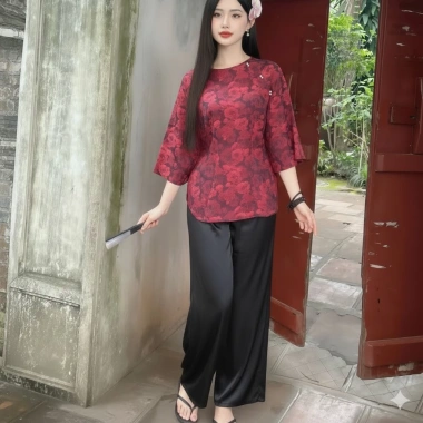 Bộ Lam Tết Đi Chùa 2.026 – Áo Gấm + Quần Lụa Latin Loại 1, Giảm Giá 226k 5