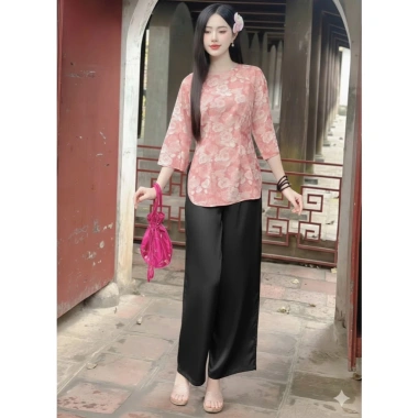 Bộ Lam Tết Đi Chùa 2.026 – Áo Gấm + Quần Lụa Latin Loại 1, Giảm Giá 226k 8
