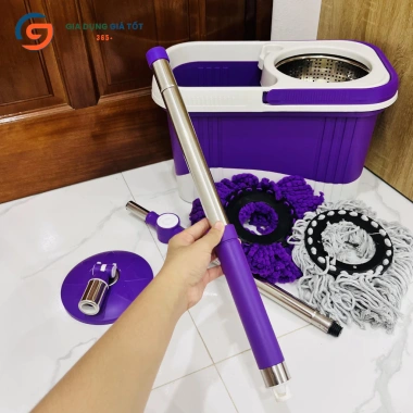 Bộ lau nhà Hưng Huê cao cấp xô bánh xe, lồng inox quay 360 độ, kèm 2 đầu lau, giá 94.900₫ 8