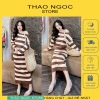 Bộ len sọc nữ croptop trễ vai + chân váy ôm dài - Giá ưu đãi 215k Thảo Ngọc Store