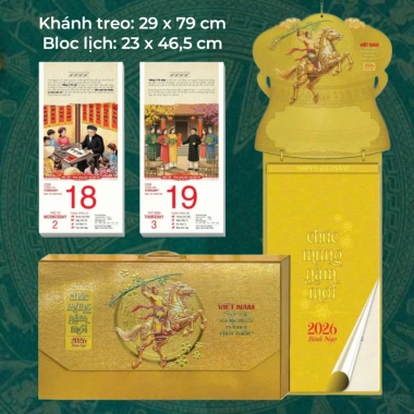 Bộ lịch Tết treo tường 2.026 Xuân Bình Ngọ Con Ngựa 4 kích thước 38x53, 29x41, 25x35, 26x35 giá ưu đãi 320.000đ