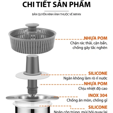 Bộ lọc rác bồn rửa bát inox 304 3 trong 1 – chống mùi, chặn côn trùng, nút chặn nước, khay lọc 9