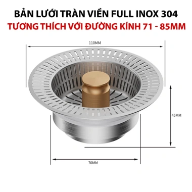 Bộ lọc rác bồn rửa bát inox 304 3 trong 1 – chống mùi, chặn côn trùng, nút chặn nước, khay lọc 10