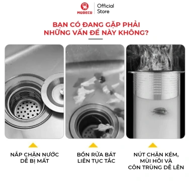 Bộ Lọc Rác Rửa Bát Modeco - Thép 304, Thoát Nước Nhanh, Chống Tắc, Ngăn Mùi Hôi, Côn Trùng 2