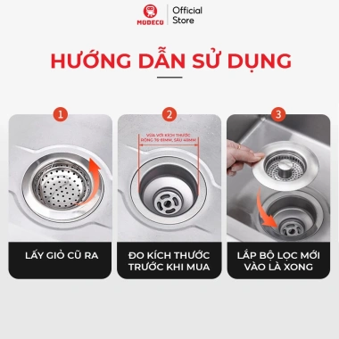 Bộ Lọc Rác Rửa Bát Modeco - Thép 304, Thoát Nước Nhanh, Chống Tắc, Ngăn Mùi Hôi, Côn Trùng 8
