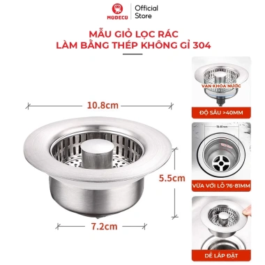 Bộ Lọc Rác Rửa Bát Modeco - Thép 304, Thoát Nước Nhanh, Chống Tắc, Ngăn Mùi Hôi, Côn Trùng 10