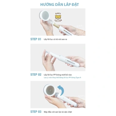 Bộ Lõi Lọc PP Type A Thay Thế Vòi Sen Tắm Lọc Nước Khử Clo BABY TATTOO 250k 8