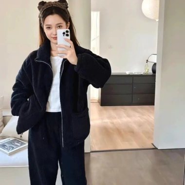 Bộ lông giữ ấm mùa đông nữ dễ thương, sẵn hồng trắng XL - Thoải mái đi chơi, ở nhà 3