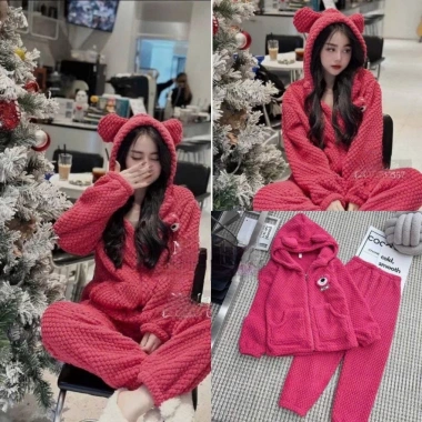 Bộ lông ngủ ấm mùa đông Gấu Dâu + phụ kiện Hottrend, set Noel gia đình - 289,000₫