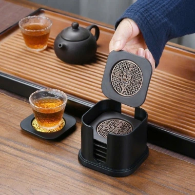 Bộ lót ly cao cấp kèm hộp đựng - Miếng lót chén trà phong cách Trung Hoa cổ điển, giảm giá 195.000 VND