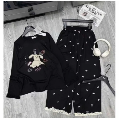 Bộ mặc nhà bigsize 45-85kg áo tay dài thun cotton họa tiết và quần suông dài 189k