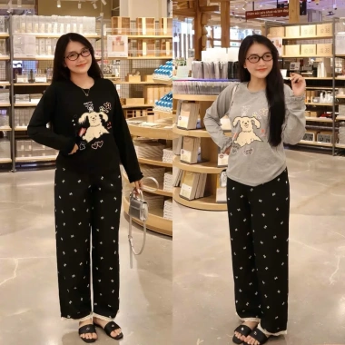 Bộ mặc nhà bigsize 45-85kg áo tay dài thun cotton họa tiết và quần suông dài 189k