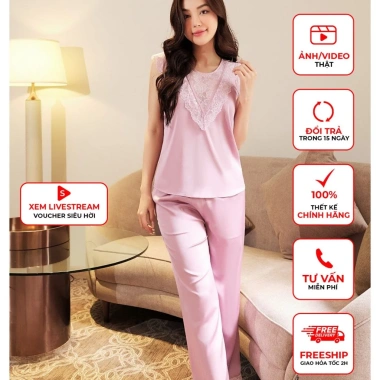 Bộ Mặc Nhà Nữ Đồ Ngủ Lụa Cao Cấp Áo Sát Nách Quần Dài BN481 - Giá ưu đãi 620k