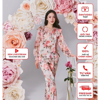 Bộ Mặc Nhà Nữ Đồ Ngủ Lụa Cao Cấp BN478 - Áo Dài Tay và Quần Dài, Giá 780.000₫