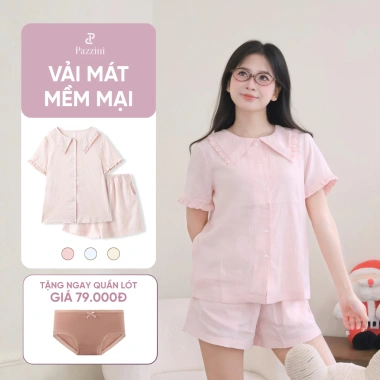 Bộ mặc nhà nữ pyjama ngắn tay Pazzini quần cộc pastel thoáng mát - Giá chỉ 359.000 VNĐ
