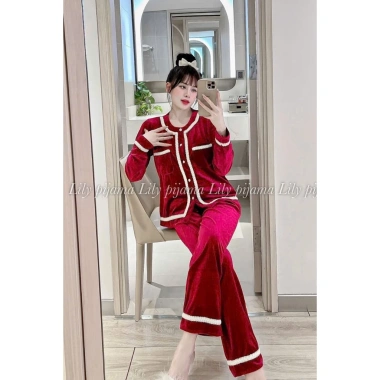 Bộ Mặc Nhà Pyjama Nhung Nhật Cao Cấp: Áo Dài + Quần Dài Siêu Mềm Mịn, Viền Sang Chảnh, Giá 249.000đ