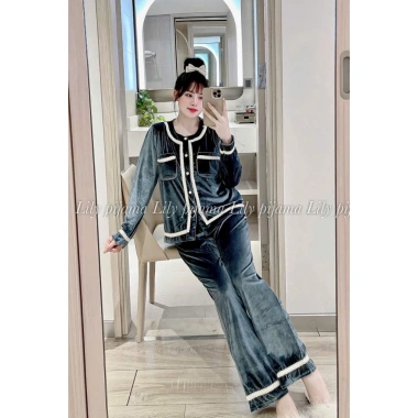 Bộ Mặc Nhà Pyjama Nhung Nhật Cao Cấp: Áo Dài + Quần Dài Siêu Mềm Mịn, Viền Sang Chảnh, Giá 249.000đ