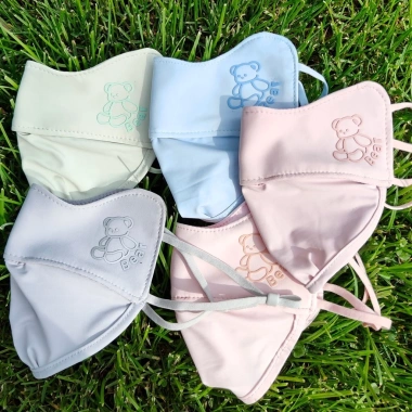 Bộ mặt nạ trẻ em 3-5 gói UPF50, vải giặt được, gấu dễ thương – kem chống nắng mỏng thoáng khí cho học sinh ngoài trời 3