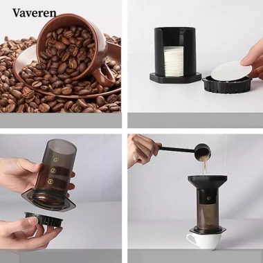 Bộ máy pha cà phê rót di động + thìa đo lường, chống rò rỉ – văn phòng, nhà bếp, ký túc xá – Giá 586,300₫
