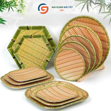Bộ mẹt nhựa giả mây cao cấp, đa dạng hình dáng – đĩa đựng bún đậu, nem nướng, trang trí bàn ăn