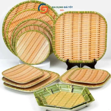 Bộ mẹt nhựa giả mây cao cấp, đa dạng hình dáng – đĩa đựng bún đậu, nem nướng, trang trí bàn ăn