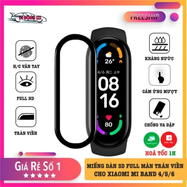 Bộ Miếng Dán 3D Full Màn Tràn Viền cho Mi Band 10/9/8/7/6/5/4/7 Pro - Cứng, Dày, Bảo Vệ Toàn Diện, Giá 16.900 VND