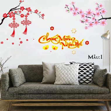 Bộ Miếng Dán Skin Trang Trí Tết 2.026 - Chữ Mừng Năm Mới, Hoa Đào, Linh Vật Năm Ngọ, Dán Tường Phòng Khách 120k