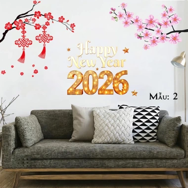 Bộ Miếng Dán Skin Trang Trí Tết 2.026 - Chữ Mừng Năm Mới, Hoa Đào, Linh Vật Năm Ngọ, Dán Tường Phòng Khách 120k