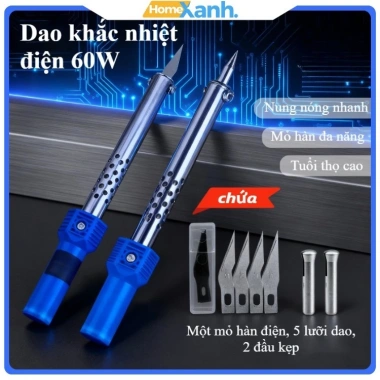 Bộ mỏ hàn 60W + dao cắt nhiệt, tặng 5 lưỡi, 2 kẹp, điều nhiệt - 75.000
