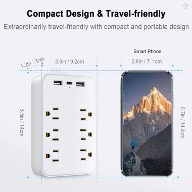Bộ mở rộng 6 đầu vào 9 trong 1 chống sét, 2 USB và USB-C, ổ cắm văn phòng du lịch 2
