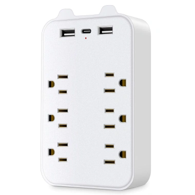 Bộ mở rộng 6 đầu vào 9 trong 1 chống sét, 2 USB và USB-C, ổ cắm văn phòng du lịch 8