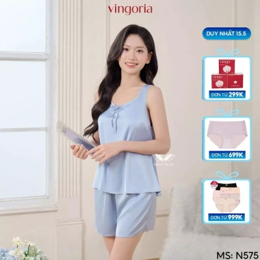 Bộ ngủ 2 dây lụa VINGO VINGORIA N575 - Đồ mặc nhà mùa xuân hè, giá chỉ 365.000đ