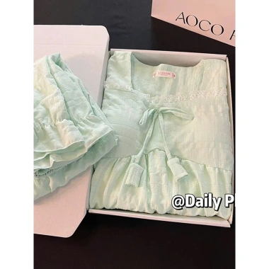 Bộ ngủ babydoll nữ cotton, bánh bèo dễ thương thu đông tiểu thư - 165k 8