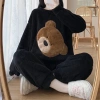 Bộ Ngủ Bông Thêu Hoạ Tiết Gấu Nâu Dài Tay Thu Đông Nhung Mềm Mịn 2 Mặt 160k 9