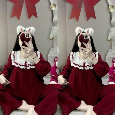 Bộ ngủ cổ vuông ba tầng - Pijama nữ tay dài, quần dài đũi gân cao cấp, giá 149k