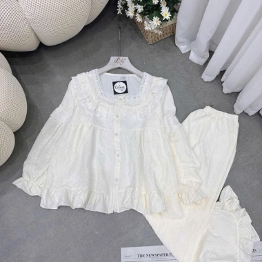 Bộ ngủ cổ vuông ba tầng - Pijama nữ tay dài, quần dài đũi gân cao cấp, giá 149k