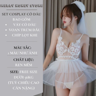 Bộ Ngủ Cosplay Cô Dâu Gợi Cảm Full Phụ Kiện - Đầm Xuyên Thấu Sexy Giá Ưu Đãi 139k 2
