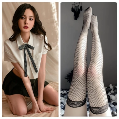 Bộ Ngủ Cosplay Nữ với gối cảm DN85 phong học sinh – Áo trắng, chân váy xếp ly, cà vạt nhỏ quyện rũ – 111.000₫