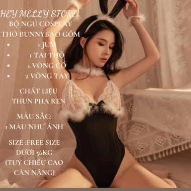 Bộ Ngủ Cosplay Thỏ Bunny Gối Cảm, Jum Tai 2 Dây Quyện Rũ Sexy, Kèm Bơm Vòng Cổ & Vòng Tay - Giá 135k 2