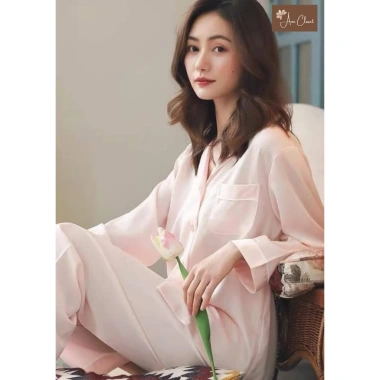 Bộ ngủ dài tay lụa trơn cao cấp, Pijama mềm mại giá ưu đãi 169.000 VND
