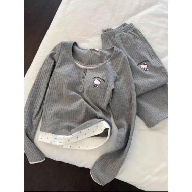 Bộ ngủ dài tay nữ Sweet Kitty, pijama thun gân thoáng mát, dễ thương, giá 248.170đ