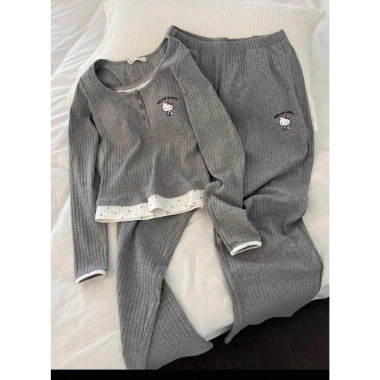 Bộ ngủ dài tay nữ Sweet Kitty, pijama thun gân thoáng mát, dễ thương, giá 248.170đ
