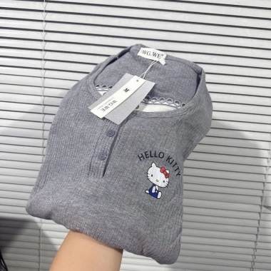 Bộ ngủ dài tay nữ Sweet Kitty, pijama thun gân thoáng mát, dễ thương, giá 248.170đ