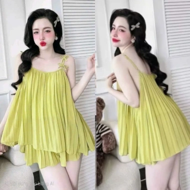 Bộ ngủ hai dây CARY chifon mềm mát, set đồ ngủ 2 dây phối nơ, mặc hè dễ thương - 59.000₫ 4