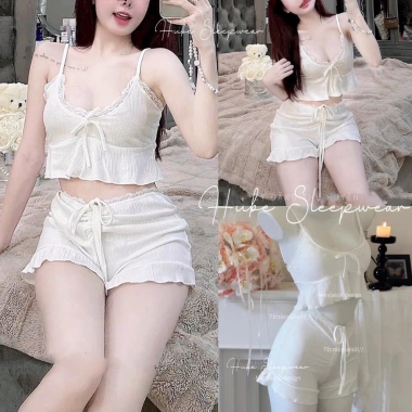 Bộ Ngủ Hai Dây Thun Cotton Cao Cấp Tăm Ren Dây Nơ Eo Tiểu Thư - Hube Sleepwear Giá 285k Bộ Ngủ Hai Dây Thun Cotton Cao Cấp Tăm Ren Dây Nơ Eo Tiểu Thư - Hube Sleepwear Giá 285k